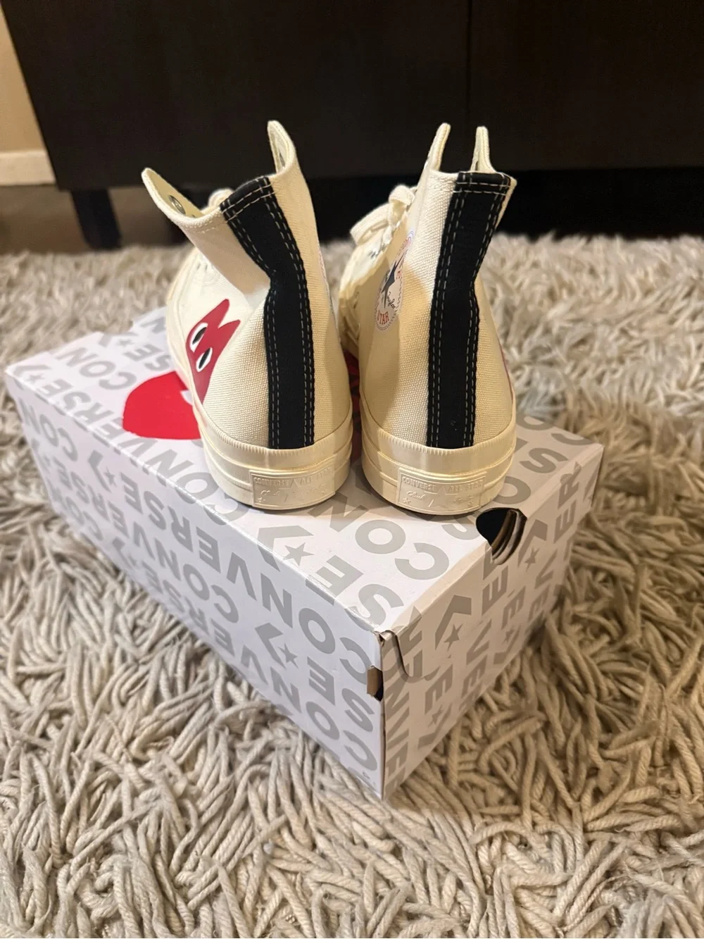 Converse Cream High-Top Kids Sneakers with Red Heart